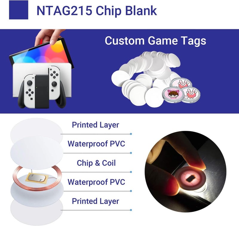 Origin-Joy 100 PCS NFC Tags, NTAG215 Blank Waterproof 25mm Round Coin NFT Chips with Adhesive, Programmable & Rewritable, Compatible with Amiibo, TagMo, iOS & Android Devices (White) - Image 2